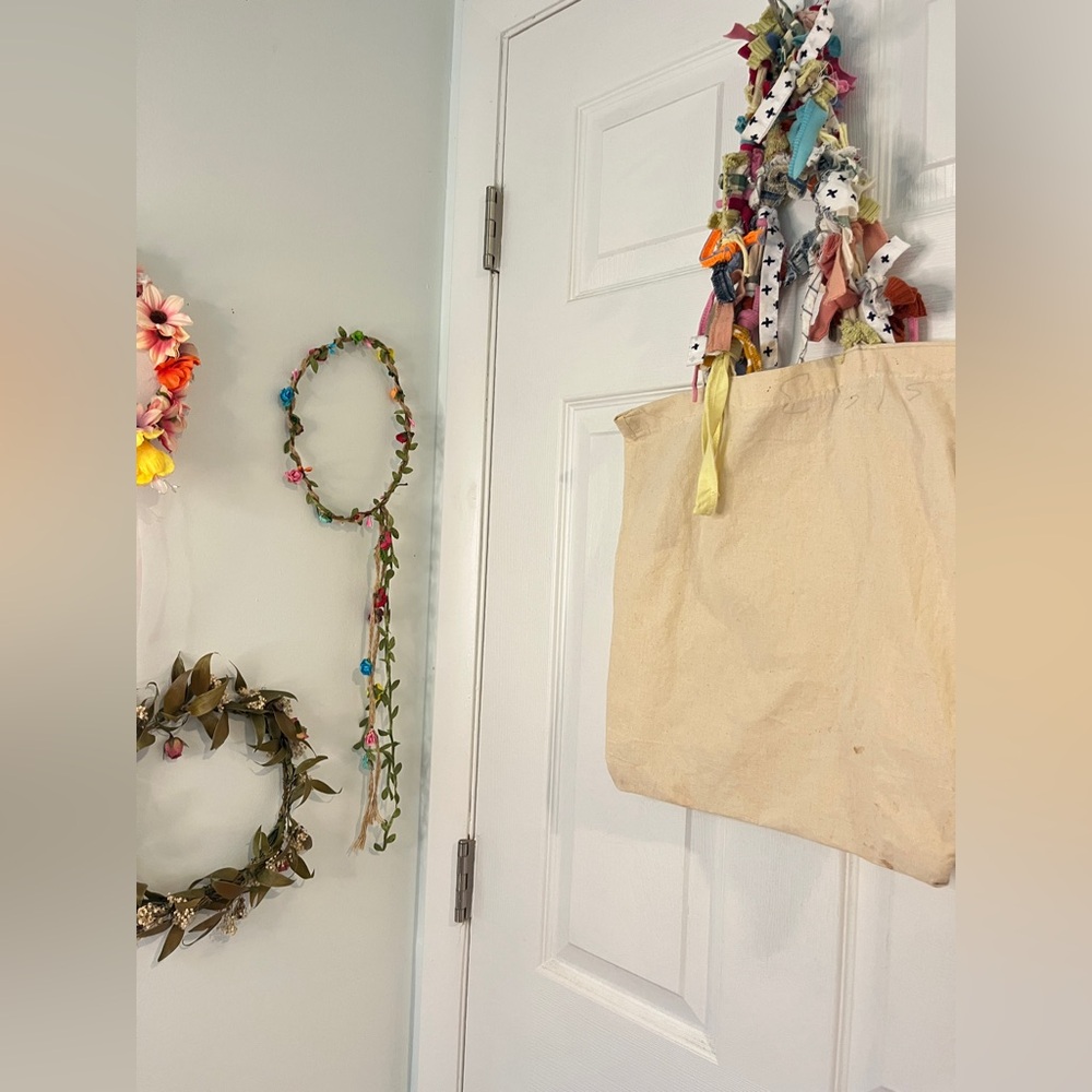 Beige Canvas Tote Bag with Recycled Fabric Handle